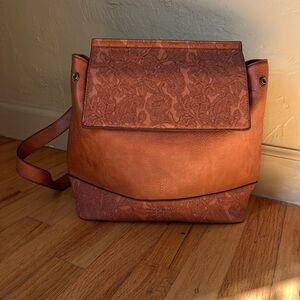 Darcy Marks of London cognac vegan leather backpack luxury bag